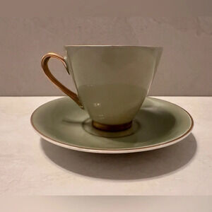 VINTAGE Coffee Tea Set  FRED ROBERTS CO.  Sage Green Cup & Saucer